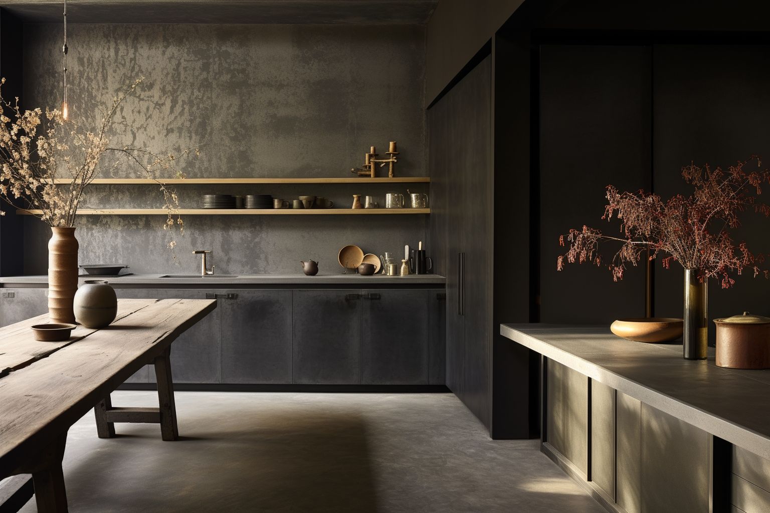 műgyanta felületekkel készült konyha, rusztikus elegáns design